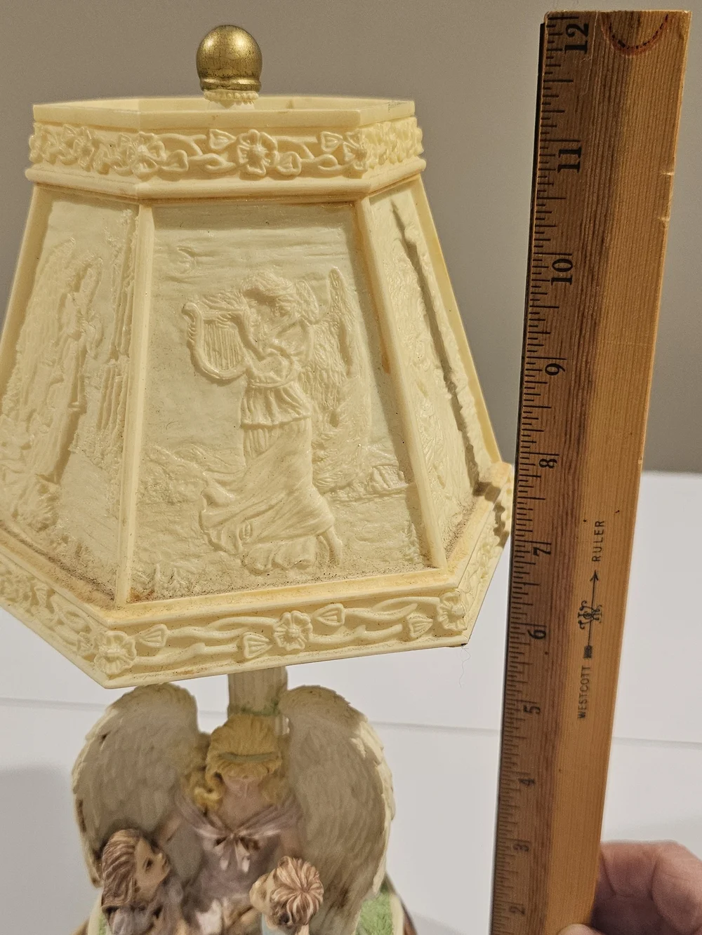Vintage Guardian Angel Watching Over Children Table Lamp in Cream and Brown.